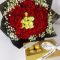 This radiant red and yellow rose bouquet with chocolates is a perfect romantic gift for delivery in Kenya.