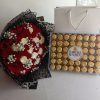 Red & White Rose Bouquet with Ferrero Gift Hamper