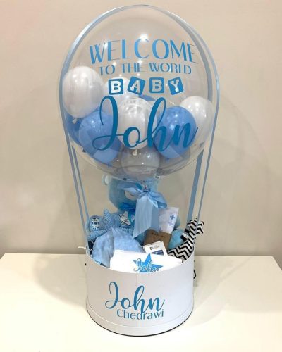 baby boy gift box,personalized baby gift Kenya,welcome baby boy hamper,newborn boy gift idea,baby shower gift Nairobi,baby essentials gift set,hot air balloon baby gift,blue newborn gift box,baby hamper delivery Kenya