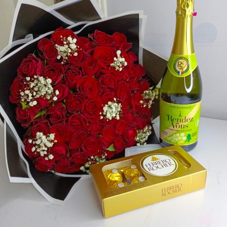luxury red rose, chocolate & sparkling celebration gift set