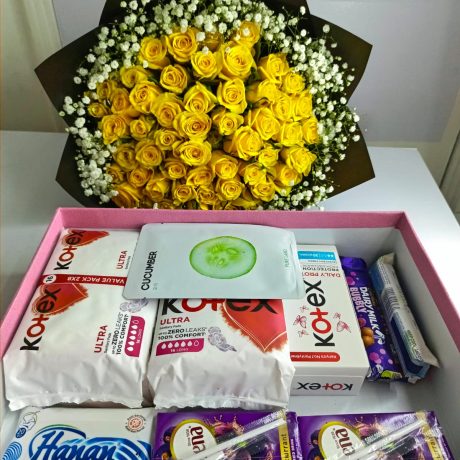 sunshine care & comfort gift hamper with yellow roses