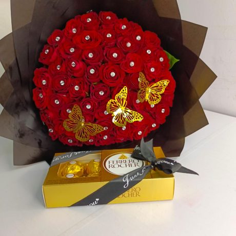 golden butterfly romance bouquet & chocolates