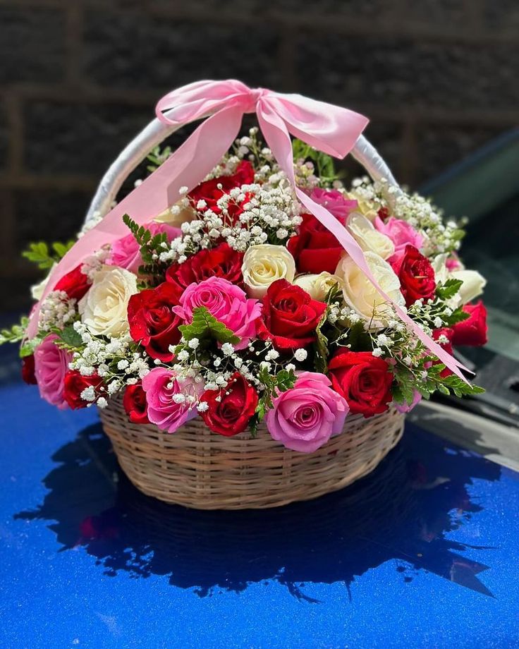 blushing romance rose basket