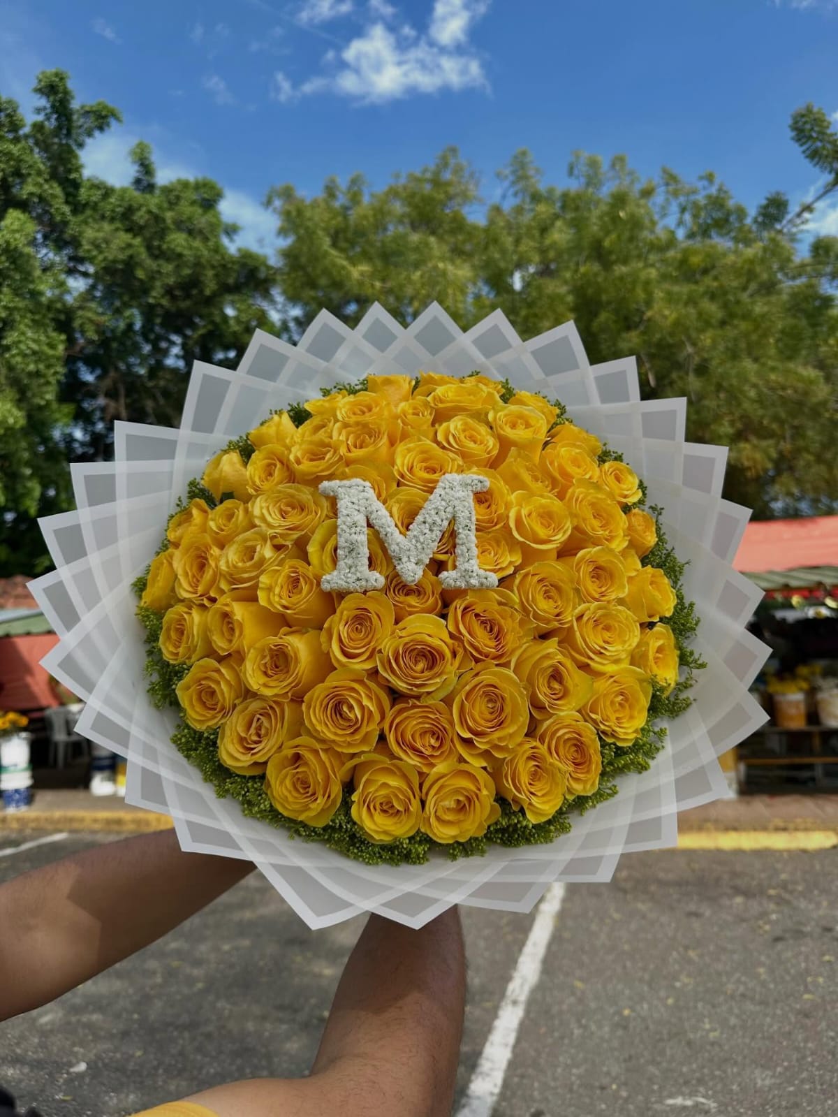 golden initial rose bouquet