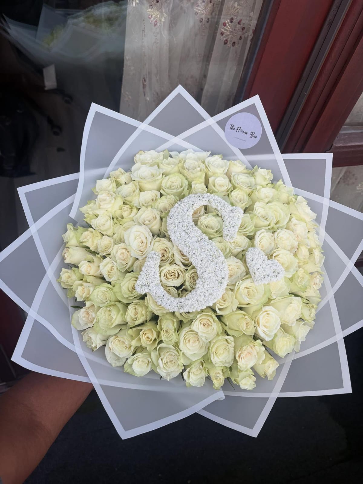 signature initial white rose luxury bouquet
