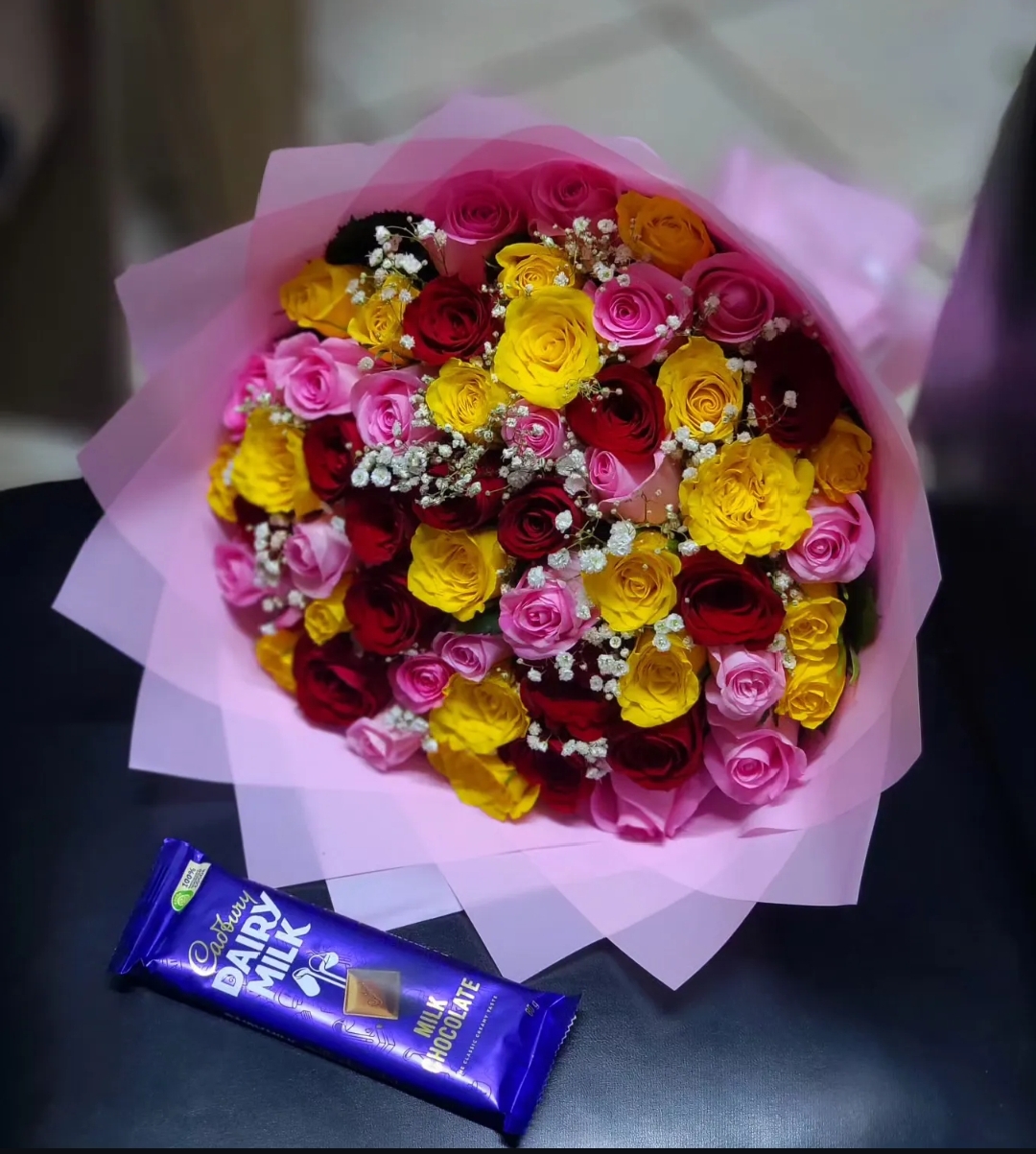 radiant love rose bouquet with chocolate