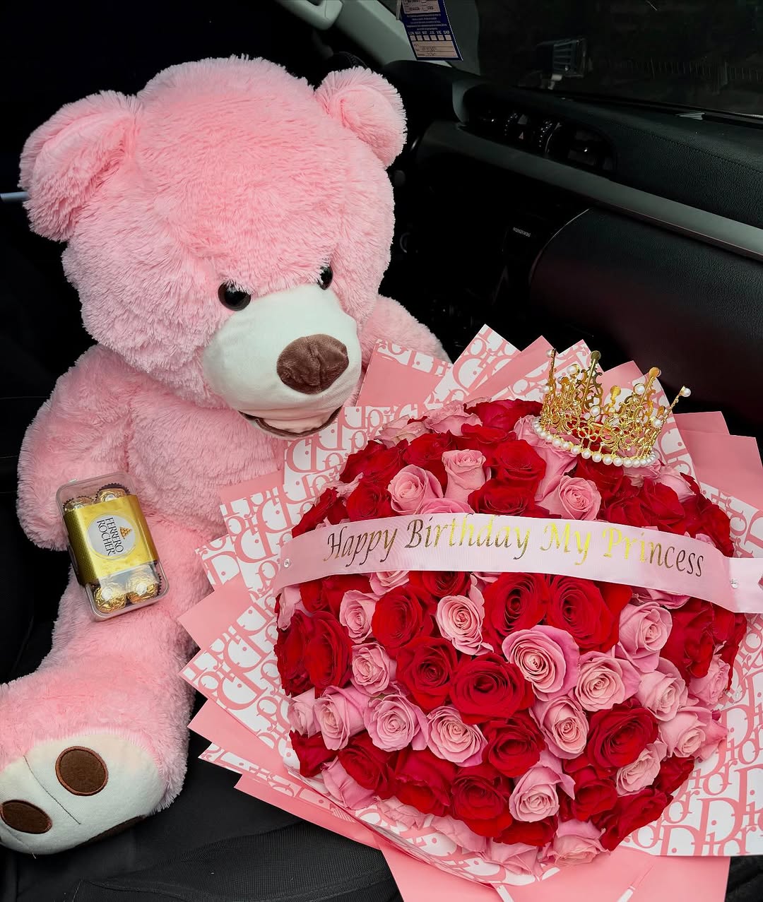 princess rose teddy & ferrero birthday gift combo