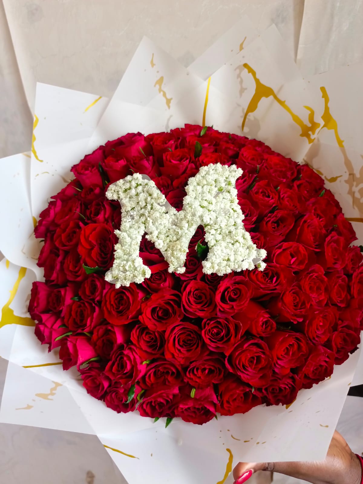 majestic initial rose bouquet – personalized letter floral arrangement